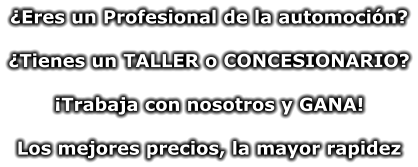 ¿Eres un Profesional de la automoción? ¿Tienes un TALLER o CONCESIONARIO? ¡Trabaja con nosotros y GANA! Los mejores precios, la mayor rapidez